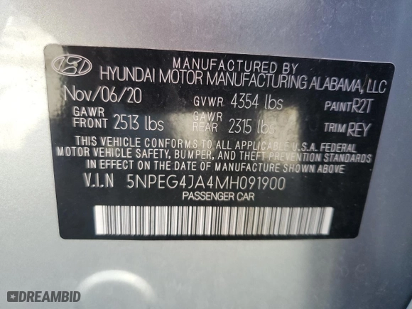 2021 Hyundai Sonata SE with VIN 5NPEG4JA4MH091900, listed as a Copart auction lot 47565985 with 39,547 mi miles and Non Repairable. Bid and sale history available at carsss.com. Image 14.