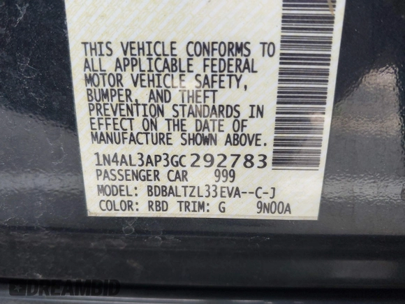2016 Nissan Altima SR with VIN 1N4AL3AP3GC292783, listed as a IAAI auction lot 41876267 with 128,013 mi miles and . Bid and sale history available at carsss.com. Image 9.