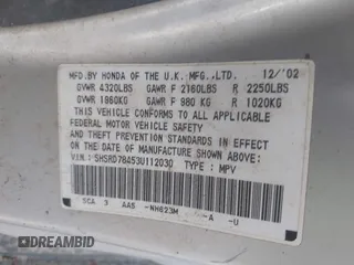2003 Honda CR-V LX z VIN SHSRD78453U112030, wystawiony jako IAAI lot #42418382 z przebiegiem Nie podano mil oraz . Historia ofert i sprzedaży dostępna na DreamBid. Obrazek 9.