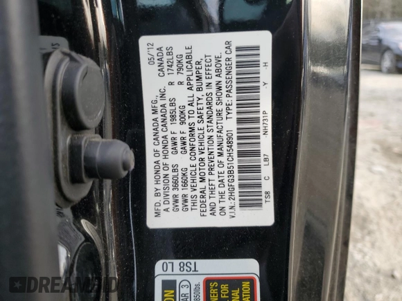 2012 Honda Civic Cpe LX with VIN 2HGFG3B51CH548901, listed as a Copart auction lot 77664623 with 88,475 mi miles and Salvage Title. Bid and sale history available at carsss.com. Image 12.