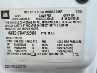 2004 GMC Yukon SLT with VIN 1GKEC13T64R226087, listed as a Copart auction lot 73614564 with 182,780 mi miles and Clean Title. Bid and sale history available at carsss.com. Image 10.