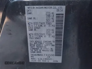 2014 Nissan Pathfinder Platinum with VIN 5N1AR2MN4EC731530, listed as a IAAI auction lot 42590194 with 152,269 mi miles and . Bid and sale history available at DreamBid. Image 9.