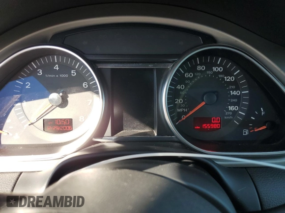 2007 Audi Q7 Premium Plus with VIN WA1EY74L57D065595, listed as a Copart auction lot 62612355 with 155,980 mi miles and Salvage title. Bid and sale history available at DreamBid. Image 9.