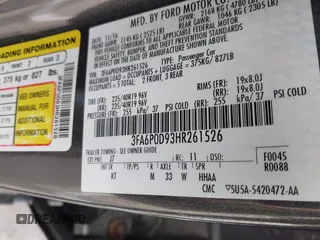 2017 Ford Fusion Titanium with VIN 3FA6P0D93HR261526, listed as a IAAI auction lot 42277350 with 117,388 mi miles and . Bid and sale history available at DreamBid. Image 9.