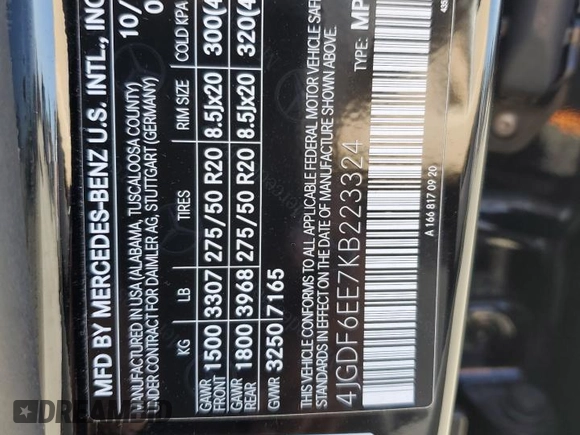 2019 Mercedes-Benz GLS 450 with VIN 4JGDF6EE7KB223324, listed as a Copart auction lot 57845215 with 38,725 mi miles and Salvage title. Bid and sale history available at DreamBid. Image 14.