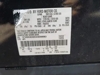 2016 Ford Explorer XLT with VIN 1FM5K8D85GGD08583, listed as a IAAI auction lot 41870524 with 93,390 mi miles and . Bid and sale history available at carsss.com. Image 9.