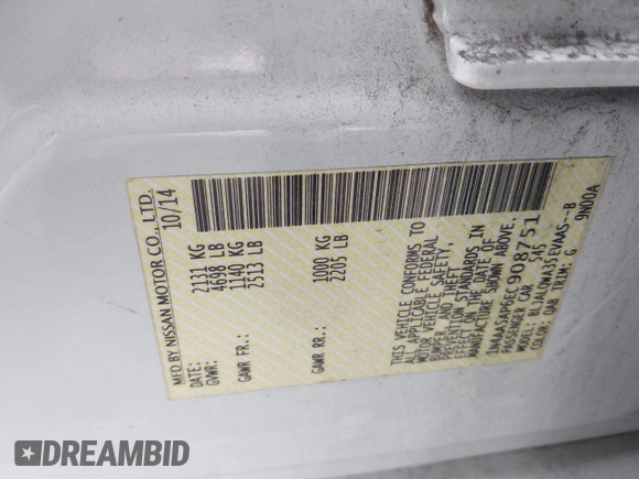 2014 Nissan Maxima S with VIN 1N4AA5AP6EC908751, listed as a IAAI auction lot 42624511 with 141,544 mi miles and . Bid and sale history available at DreamBid. Image 9.