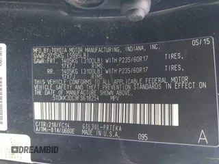 2015 Toyota Sienna LE AAS with VIN 5TDKK3DC9FS618254, listed as a IAAI auction lot 42653368 with 337,308 mi miles and . Bid and sale history available at DreamBid. Image 9.