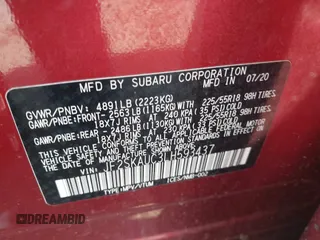 2020 Subaru Forester Limited with VIN JF2SKAUC3LH593437, listed as a IAAI auction lot 42358746 with 65,728 mi miles and . Bid and sale history available at DreamBid. Image 9.