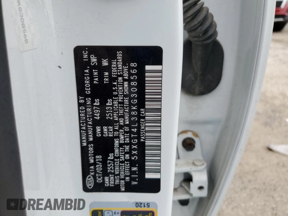 2019 Kia Optima LX z VIN 5XXGT4L38KG308568, wystawiony jako Copart lot #57218295 z przebiegiem 71 963 mil mil oraz Szkoda całkowita • Salvage title. Historia ofert i sprzedaży dostępna na DreamBid. Obrazek 12.