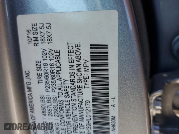 2017 Acura RDX с VIN 5J8TB3H39HL012179, выставлен на аукционе Copart как лот 48797235 с пробегом 111 133 миль миль и Списание • Salvage title. История ставок и продаж доступна на DreamBid. Изображение 15.