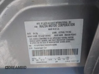 2006 Mazda 6 i with VIN 1YVFP80C365M63206, listed as a IAAI auction lot 41335081 with 171,954 mi miles. Bid and sale history available at carsss.com. Image 9.