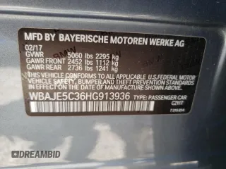 2017 BMW 5 Series 540i with VIN WBAJE5C36HG913936, listed as a Copart auction lot 63292004 with Not Provided miles and Salvage Title. Bid and sale history available at carsss.com. Image 12.