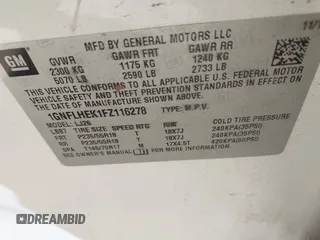 2015 Chevrolet Equinox LTZ with VIN 1GNFLHEK1FZ116278, listed as a IAAI auction lot 42238905 with 190,504 mi miles and . Bid and sale history available at DreamBid. Image 9.