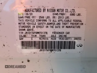 2021 Infiniti Q50 Pure with VIN JN1EV7AP6MM701378, listed as a Copart auction lot 43383655 with 87,293 mi miles and Salvage title. Bid and sale history available at DreamBid. Image 13.