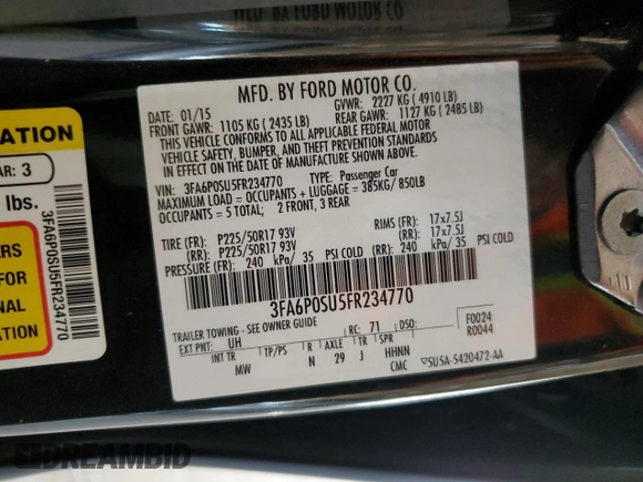 2015 Ford Fusion Energi Titanium with VIN 3FA6P0SU5FR234770, listed as a Copart auction lot 51370765 with 157,646 mi miles and Salvage Title. Bid and sale history available at carsss.com. Image 14.