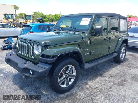 2022 Jeep Wrangler Unlimited Sahara z VIN 1C4HJXEN3NW242458, wystawiony jako IAAI lot #42352073 z przebiegiem 26 154 mil mil oraz . Historia ofert i sprzedaży dostępna na DreamBid. Obrazek 17.