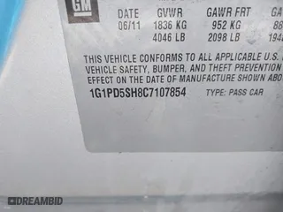 2012 Chevrolet Cruze LS with VIN 1G1PD5SH8C7107854, listed as a IAAI auction lot 41816966 with 153,832 mi miles. Bid and sale history available at carsss.com. Image 9.