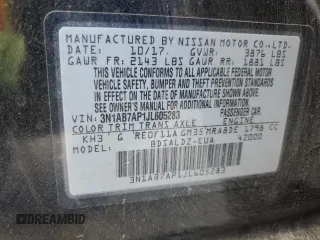 2018 Nissan Sentra SV with VIN 3N1AB7AP1JL605283, listed as a Copart auction lot 53807085 with 125,171 mi miles and Salvage Title. Bid and sale history available at carsss.com. Image 12.