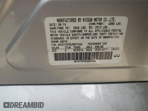 2020 Infiniti Q50 Pure z VIN JN1EV7AP8LM201544, wystawiony jako Copart lot #79871014 z przebiegiem 119 257 mil mil oraz Szkoda całkowita • Salvage title. Historia ofert i sprzedaży dostępna na DreamBid. Obrazek 12.