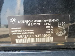 2012 BMW 3 Series 328i with VIN WBA3A5C57CF345040, listed as a Copart auction lot 63761735 with 106,665 mi miles and Clean title. Bid and sale history available at DreamBid. Image 12.