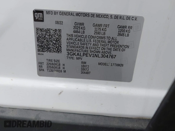 2022 GMC Terrain SLT with VIN 3GKALPEV1NL304767, listed as a IAAI auction lot 40784176 with 25,687 mi miles and . Bid and sale history available at DreamBid. Image 9.