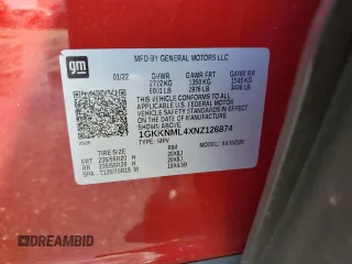 2022 GMC Acadia SLT z VIN 1GKKNML4XNZ126874, wystawiony jako Copart lot #69262974 z przebiegiem Nie podano mil oraz Nie do naprawy • Non repairable. Historia ofert i sprzedaży dostępna na DreamBid. Obrazek 13.