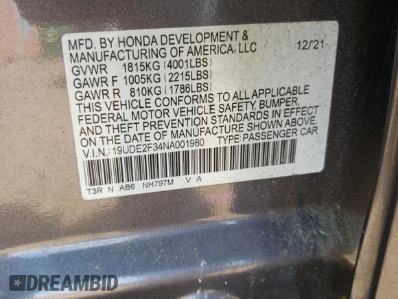 2022 Acura ILX with VIN 19UDE2F34NA001980, listed as a Copart auction lot 65450054 with 49,075 mi miles and Salvage Title. Bid and sale history available at DreamBid. Image 13.