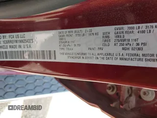 2022 Ram 1500 Lone Star with VIN 1C6RREFM1NN254323, listed as a IAAI auction lot 42378912 with 455 mi miles and . Bid and sale history available at DreamBid. Image 9.