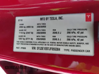 2018 Tesla Model 3 Long Range Battery with VIN 5YJ3E1EB7JF055384, listed as a IAAI auction lot 41924325 with 52,039 mi miles and . Bid and sale history available at DreamBid. Image 9.