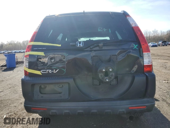 2006 Honda CR-V EX with VIN JHLRD78816C034828, listed as a Copart auction lot 53043985 with 195,897 mi miles and Salvage Title. Bid and sale history available at carsss.com. Image 6.