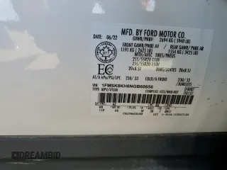 2022 Ford Explorer ST-Line с VIN 1FMSK8KH6NGB60656, выставлен на аукционе Copart как лот 58829205 с пробегом 41 723 миль миль и Списание • Salvage title. История ставок и продаж доступна на DreamBid. Изображение 14.