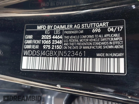 2018 Mercedes-Benz CLA 250 with VIN WDDSJ4GBXJN523461, listed as a IAAI auction lot 42052337 with 146,177 mi miles and . Bid and sale history available at DreamBid. Image 9.