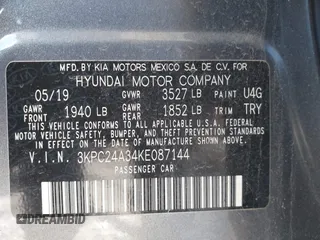 2019 Hyundai Accent SE with VIN 3KPC24A34KE087144, listed as a IAAI auction lot 40611683 with 86,276 mi miles. Bid and sale history available at carsss.com. Image 9.