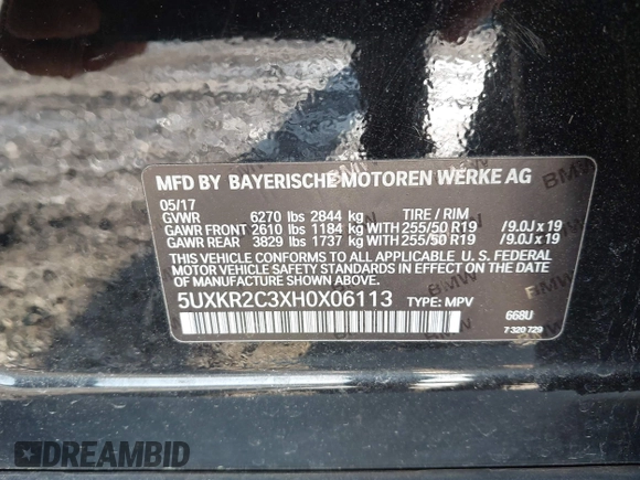 2017 BMW X5 sDrive35i with VIN 5UXKR2C3XH0X06113, listed as a IAAI auction lot 41951474 with 139,420 mi miles. Bid and sale history available at carsss.com. Image 9.