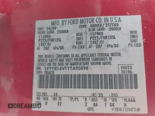 2000 Ford Ranger XL with VIN 1FTYR14V1YTA95098, listed as a IAAI auction lot 42119162 with 288,205 mi miles and . Bid and sale history available at carsss.com. Image 9.