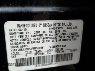 2010 Infiniti EX Journey with VIN JN1AJ0HR3AM755015, listed as a Copart auction lot 60928545 with 127,405 mi miles and Salvage title. Bid and sale history available at DreamBid. Image 13.