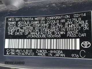 2014 Toyota Prius Four with VIN JTDKN3DU8E1806968, listed as a IAAI auction lot 41982273 with 185,180 mi miles. Bid and sale history available at carsss.com. Image 9.