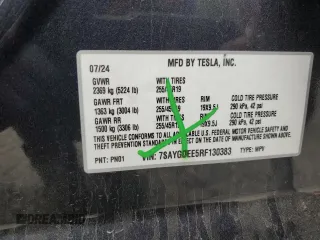 2024 Tesla Model Y Long Range с VIN 7SAYGDEE5RF130383, выставлен на аукционе Copart как лот 60263265 с пробегом 12 531 миль миль и Списание • Salvage title. История ставок и продаж доступна на DreamBid. Изображение 14.