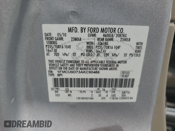 2010 Ford Escape XLT с VIN 1FMCU9D73AKC90488, выставлен на аукционе Copart как лот 49720915 с пробегом 202 707 миль миль и Чистый • Clean title. История ставок и продаж доступна на DreamBid. Изображение 13.