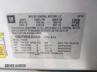 2014 GMC Acadia Denali z VIN 1GKKVTKD3EJ335609, wystawiony jako IAAI lot #42274757 z przebiegiem 174 425 mil mil oraz . Historia ofert i sprzedaży dostępna na DreamBid. Obrazek 9.