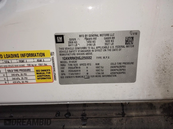 2016 GMC Acadia SLT with VIN 1GKKRRKD9GJ256682, listed as a IAAI auction lot 41468566 with 103,679 mi miles. Bid and sale history available at carsss.com. Image 9.