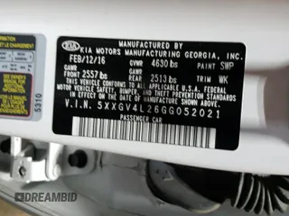 2016 Kia Optima SXL Turbo with VIN 5XXGV4L26GG052021, listed as a Copart auction lot 54018535 with 109,409 mi miles and Salvage title. Bid and sale history available at DreamBid. Image 12.