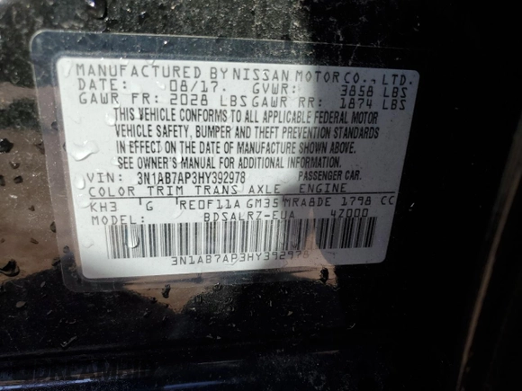 2017 Nissan Sentra S with VIN 3N1AB7AP3HY392978, listed as a Copart auction lot 47492374 with 55,888 mi miles and Salvage title. Bid and sale history available at DreamBid. Image 12.