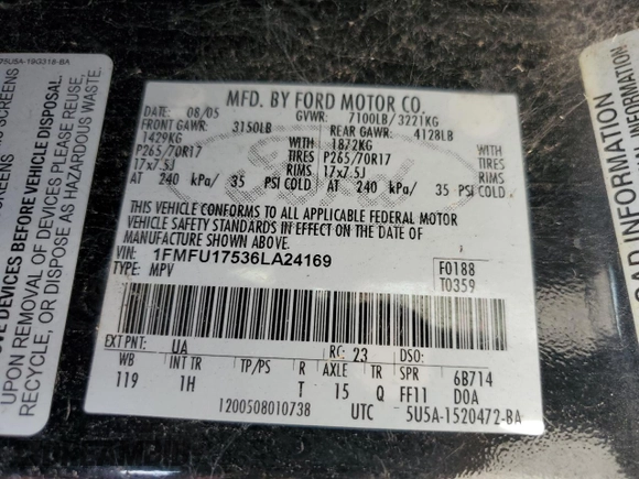 2006 Ford Expedition Eddie Bauer with VIN 1FMFU17536LA24169, listed as a Copart auction lot 72378154 with 273,910 mi miles and Clean Title. Bid and sale history available at carsss.com. Image 13.