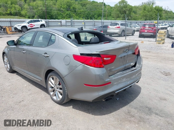 2015 Kia Optima SX Turbo with VIN 5XXGR4A62FG479575, listed as a IAAI auction lot 42357939 with 62,589 mi miles and . Bid and sale history available at DreamBid. Image 3.