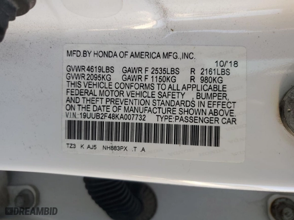2019 Acura TLX w/Technology Pkg with VIN 19UUB2F48KA007732, listed as a Copart auction lot 42254115 with 63,123 mi miles and Salvage Title. Bid and sale history available at carsss.com. Image 12.