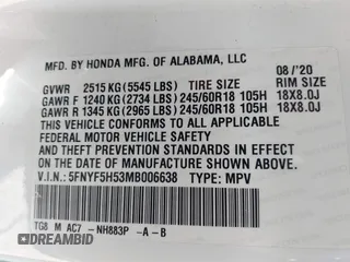 2021 Honda Pilot EX-L with VIN 5FNYF5H53MB006638, listed as a IAAI auction lot 41994463 with 101,786 mi miles. Bid and sale history available at carsss.com. Image 9.