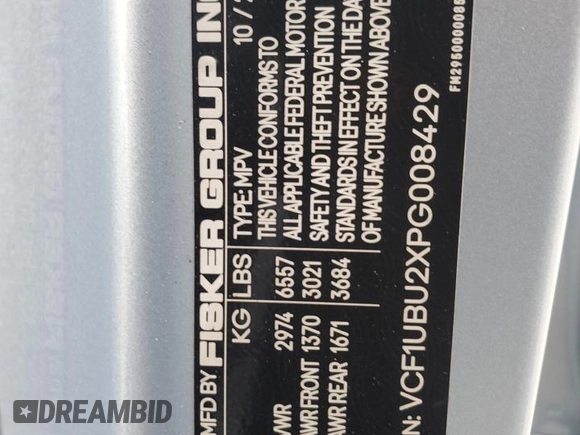 2023 Fisker Ocean Ultra z VIN VCF1UBU2XPG008429, wystawiony jako Copart lot #87039704 z przebiegiem Nie podano mil oraz Nie do naprawy. Historia ofert i sprzedaży dostępna na DreamBid. Obrazek 14.