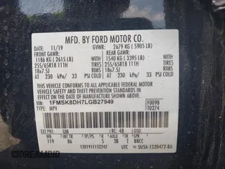 2020 Ford Explorer XLT z VIN 1FMSK8DH7LGB27949, wystawiony jako IAAI lot #42120602 z przebiegiem 64 186 mil mil oraz . Historia ofert i sprzedaży dostępna na DreamBid. Obrazek 9.